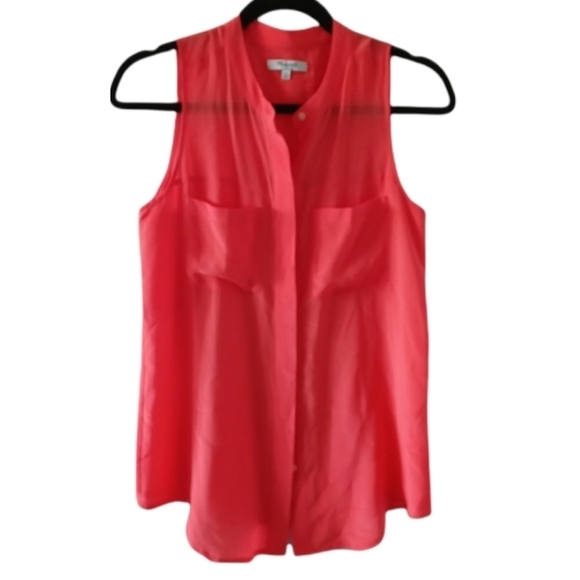 Madewell Cargo Sleeveless 100% Silk Top Neon Orange Size Small - Picture 1 of 10